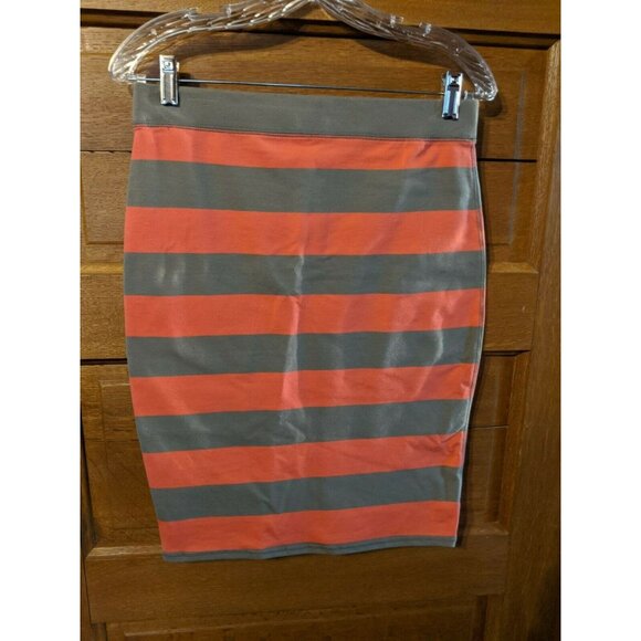 Old Navy Size S Pencil Skirt Striped Coral Gray Stretchy No Slit Small - Picture 2 of 3